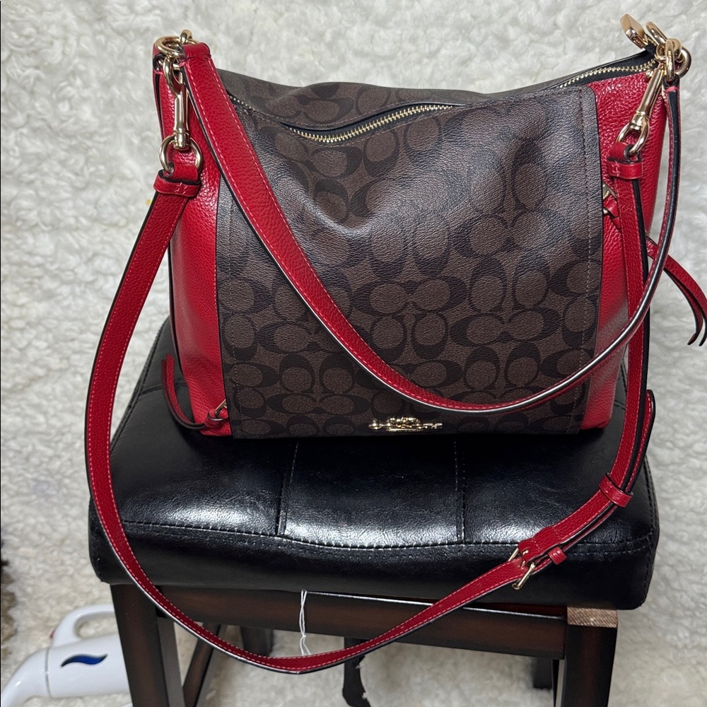Coach Dempsey ,Red and Brown Signature crossbody and Shoulder Bag